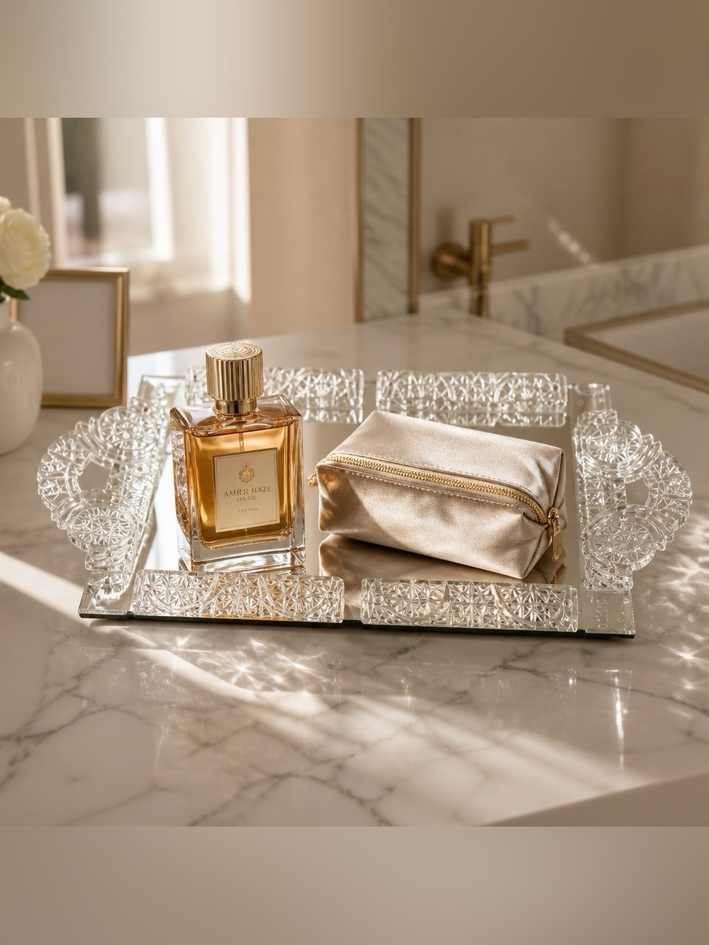 Art Deco Ornate Mirrored/ Etched Glass Perfume Tray